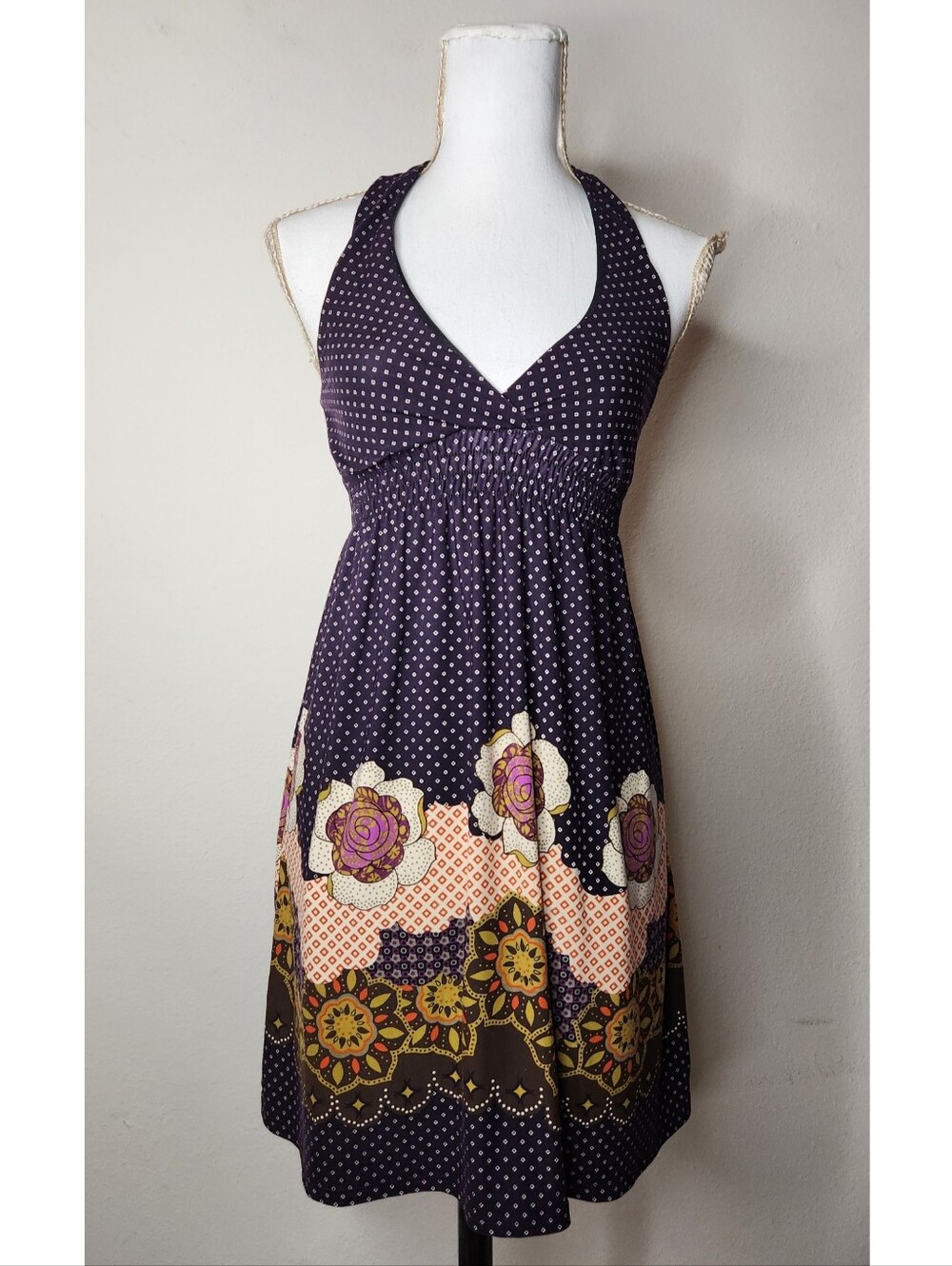 Y2K Fire Los Angeles Womens S/M Halter Purple Floral Midi Dress